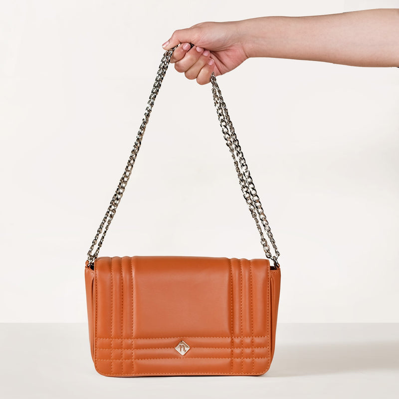 Classic Flap Shoulder Bag With Chain Brown