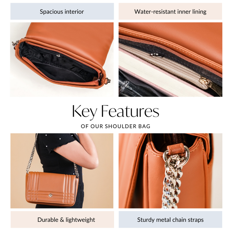 Classic Flap Shoulder Bag With Chain Brown