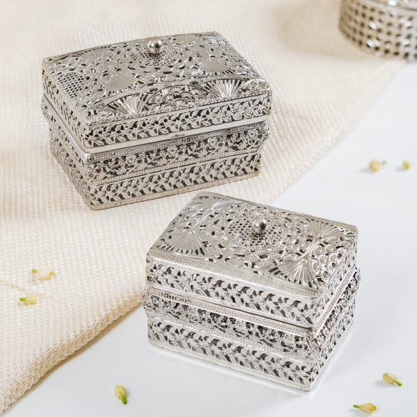 Antique Metal Gift Box Silver Set Of 2- Jewellery box, trinket box, silver box, decorative box, metal box, jewellery organiser