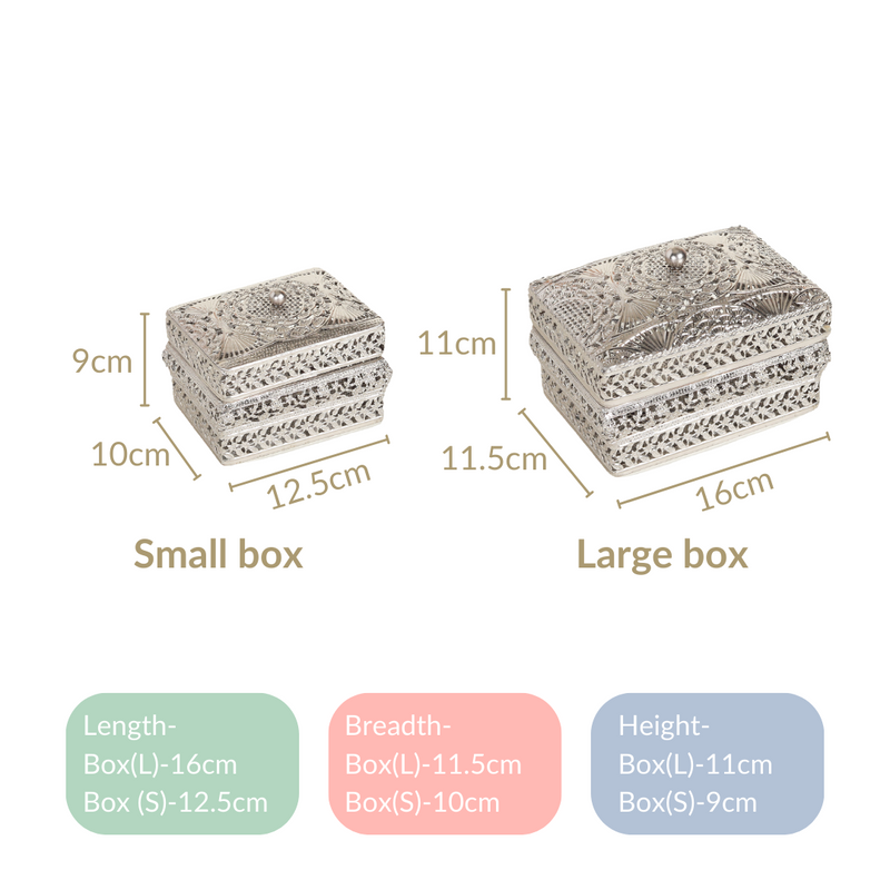 Antique Metal Gift Box Silver Set Of 2- Jewellery box, trinket box, silver box, decorative box, metal box, jewellery organiser