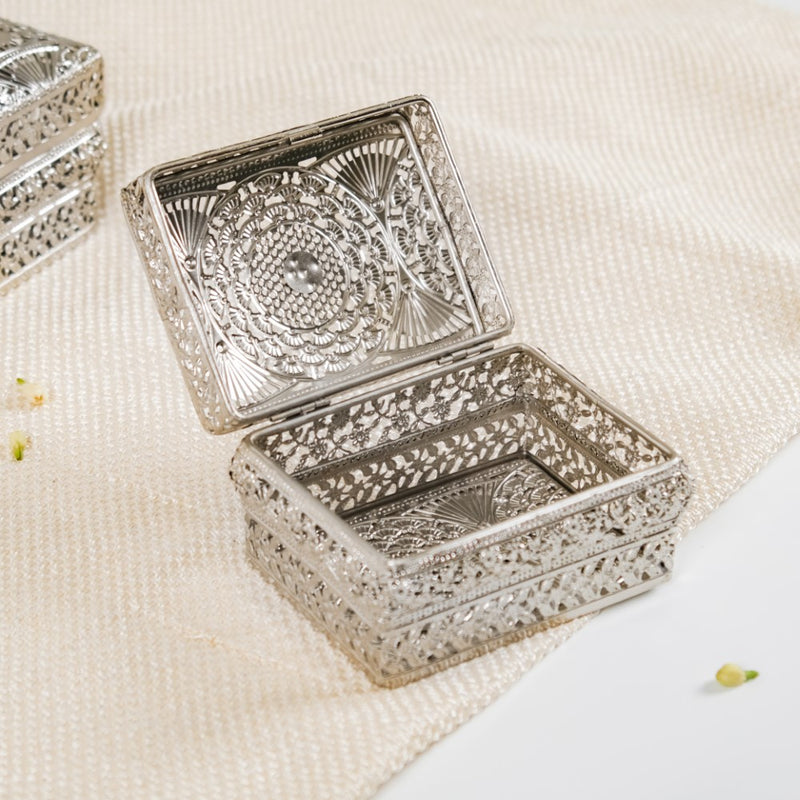 Antique Metal Gift Box Silver Set Of 2- Jewellery box, trinket box, silver box, decorative box, metal box, jewellery organiser