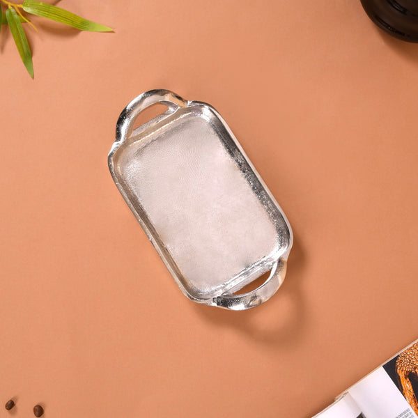 Set Of 2 Silver Tray With Handles Single Serve