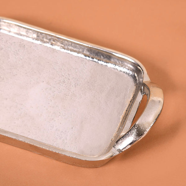 Set Of 2 Silver Tray With Handles Single Serve