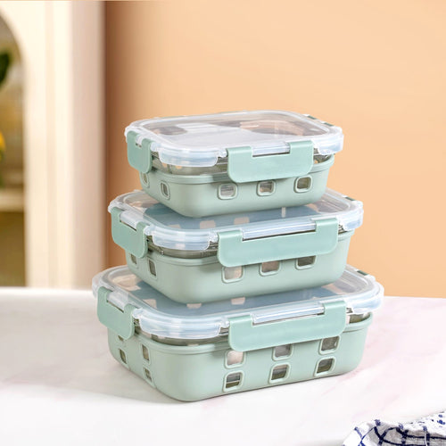 Sleevo Microwave Safe Meal Prep Container With Silicone Sleeves Set Of 3 Sage Green
