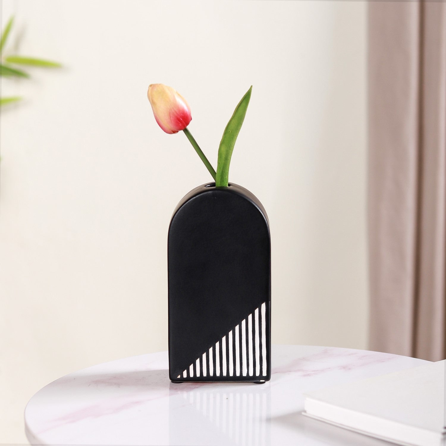 Black & White Striped Arched Vase