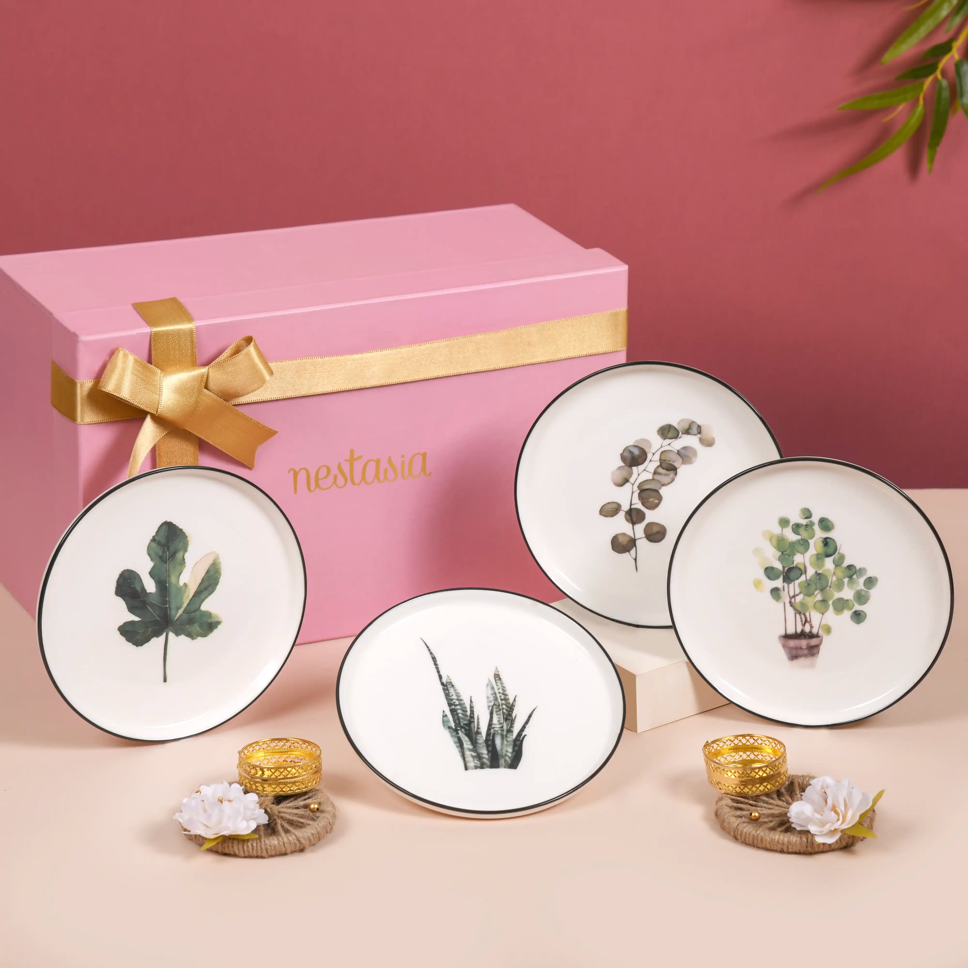 Plates Tea Light Gift Set Of 7 Online Premium Gift Hamper Nestasia plates-tea-light-gift-set-of-7-online-premium-gift-hamper-nestasia