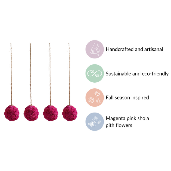 Hot Pink Flower Ball Hanging Decor Set of 4