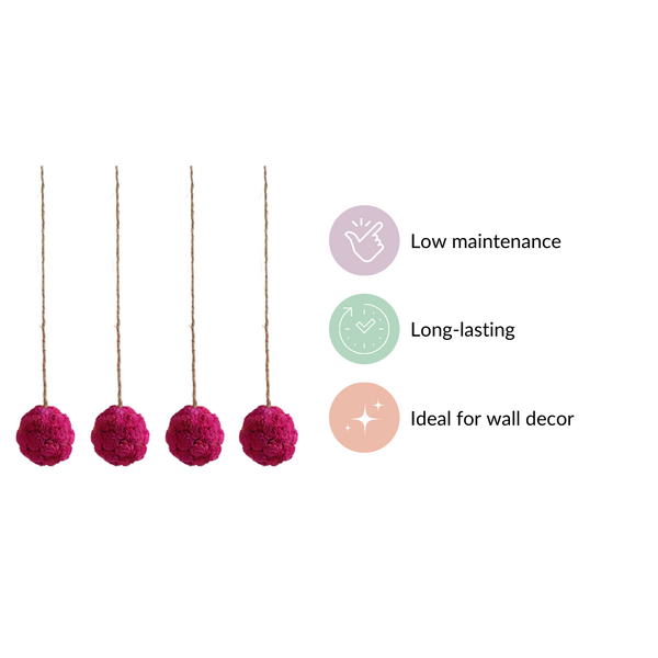 Hot Pink Flower Ball Hanging Decor Set of 4