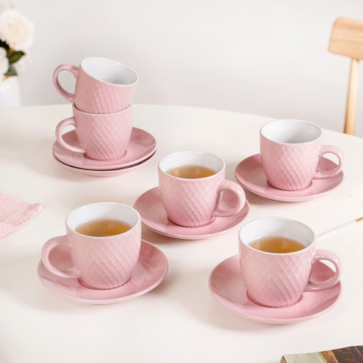 Set Of Pink Tara Ceramic Tea Cup And Saucer 225ml
