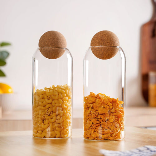 Transparent Glass Airtight Jar With Ball Cork Lid Set Of 2 1000ml