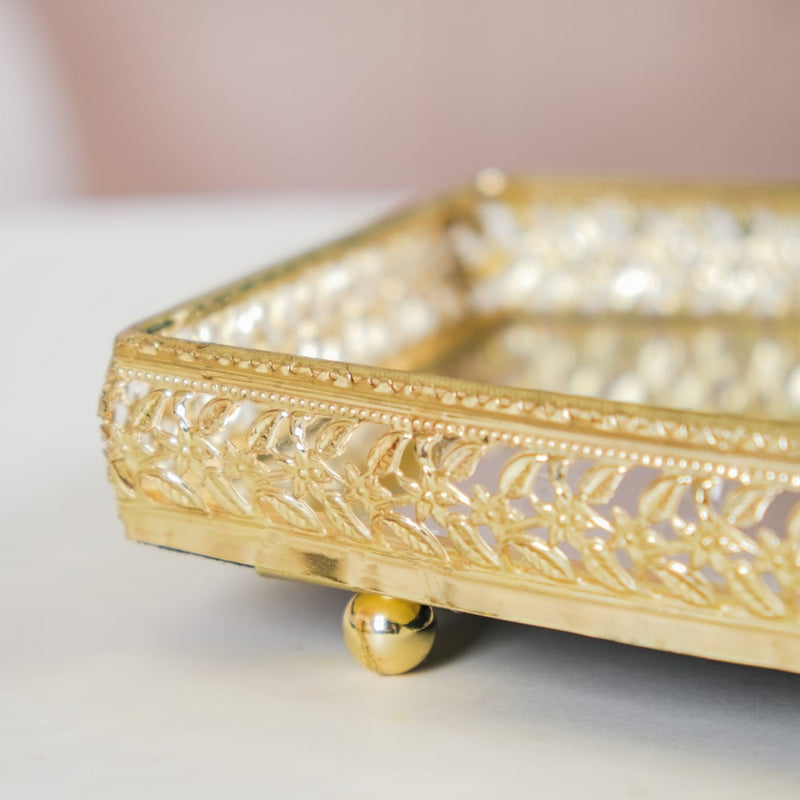 Luxury Mirror Tray Gold Set Of 3
