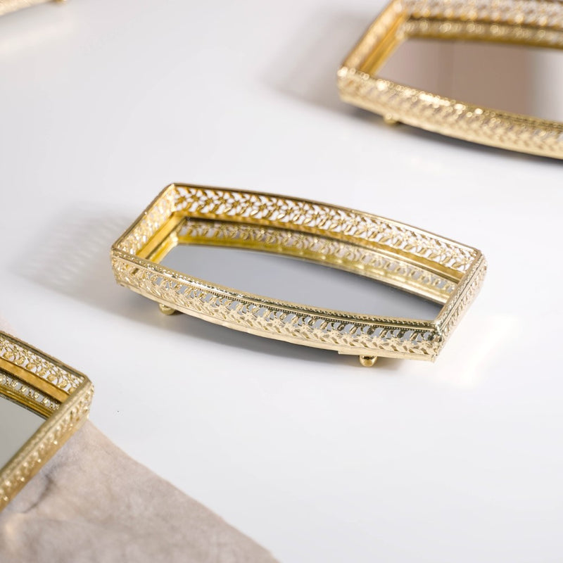 Luxury Mirror Tray Gold Set Of 3