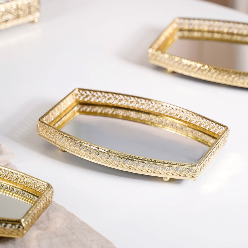 Luxury Mirror Tray Gold Set Of 3