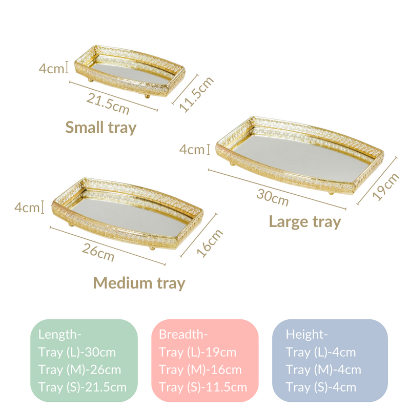 Luxury Mirror Tray Gold Set Of 3