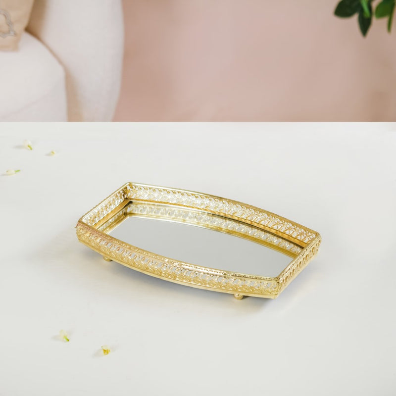Luxury Mirror Tray Gold Set Of 3