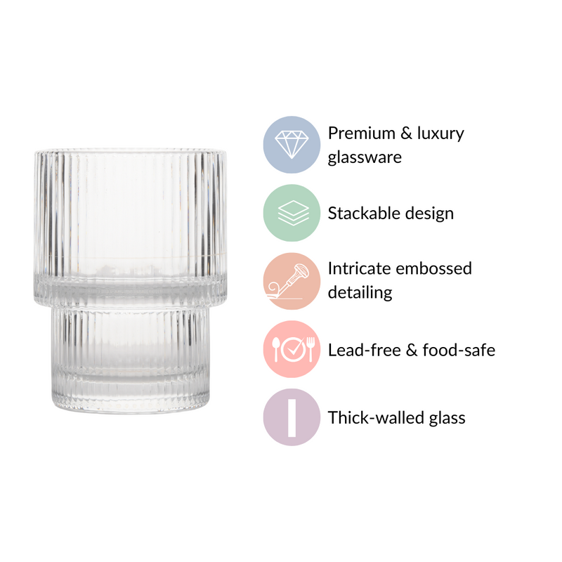 Set Of 6 Stackable Drinking Glasses Ribbed