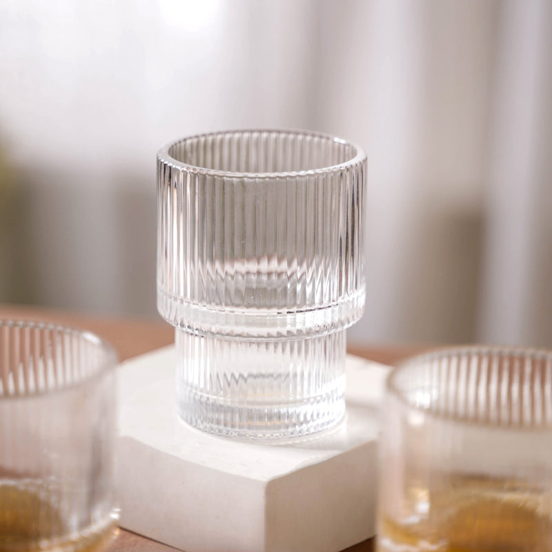Set Of 6 Stackable Drinking Glasses Ribbed