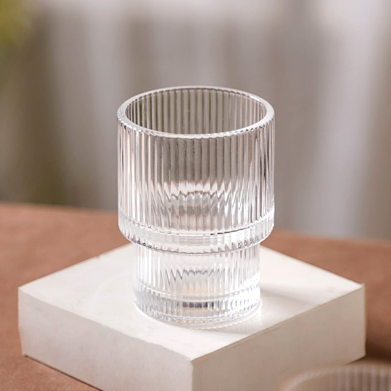 Set Of 6 Stackable Drinking Glasses Ribbed