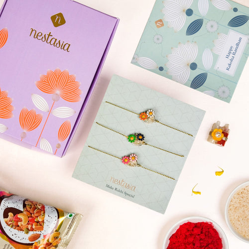 Twin Flowers Set Of 3 Rakhi Gift Box