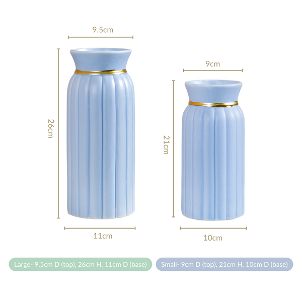 Luxurious Ceramic Vase Set Of 2 Pastel Blue