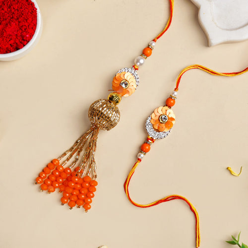 Vibrant Coloured Rakhi and Lumba Set For Brother And Bhabhi