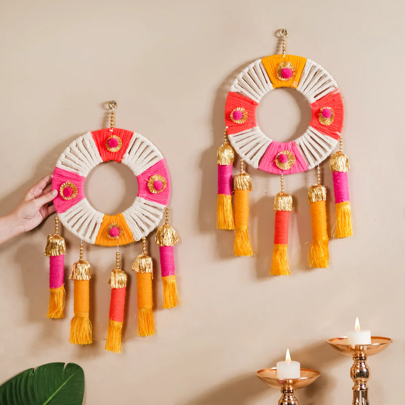 Handmade Festive Wall Hanging Set Of 2 Multicolour - handmade wall hanging set, multicolor wall decor, set of 2 decorative pieces, unique boho art
