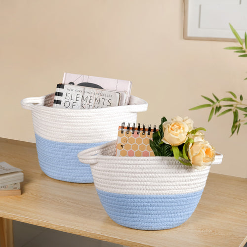 White And Blue Basket Set Of 2