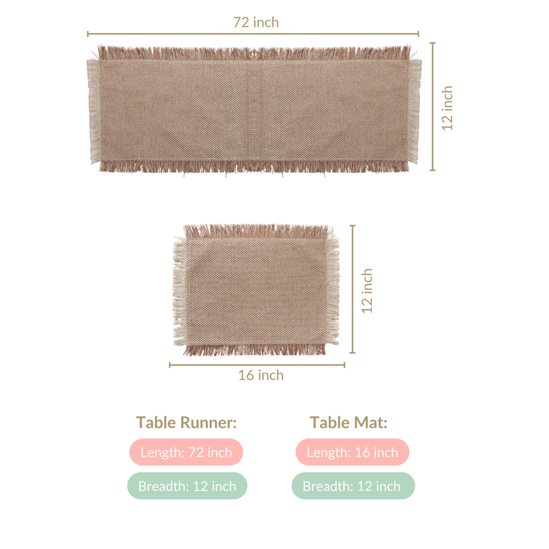 Woven Set Of Long Runner and 6 Table Mats Beige