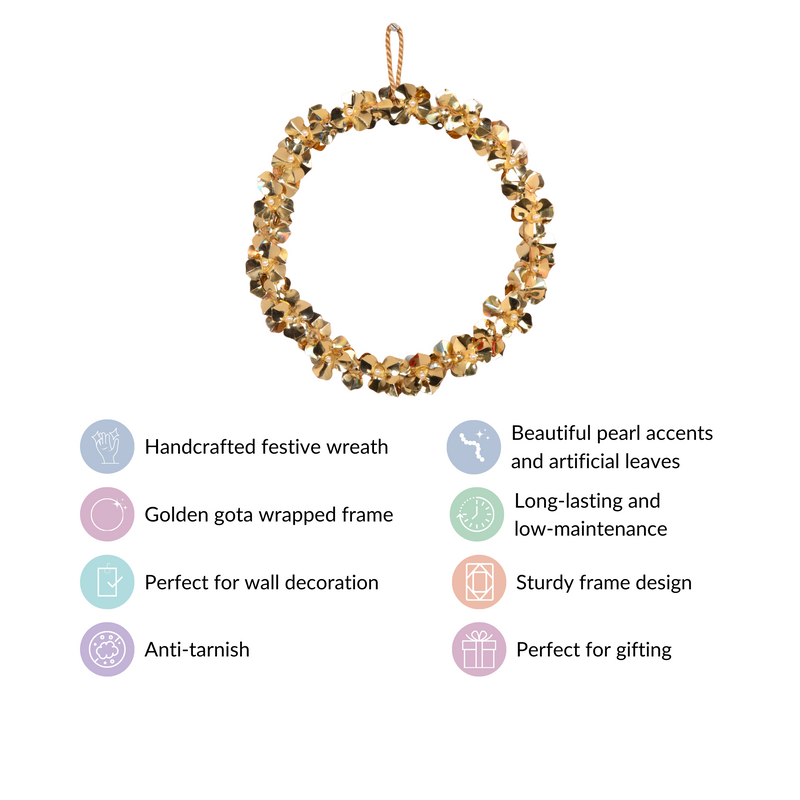Wall Hanging Gold Flower Wreath Set Of 2 8 Inch
