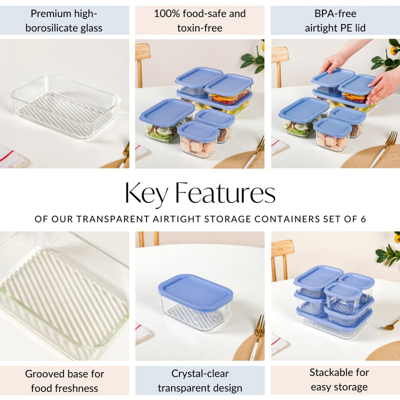 Groovo Transparent Airtight Storage Containers Set Of 6 S 310ml M 520ml L 750ml XL 1200ml