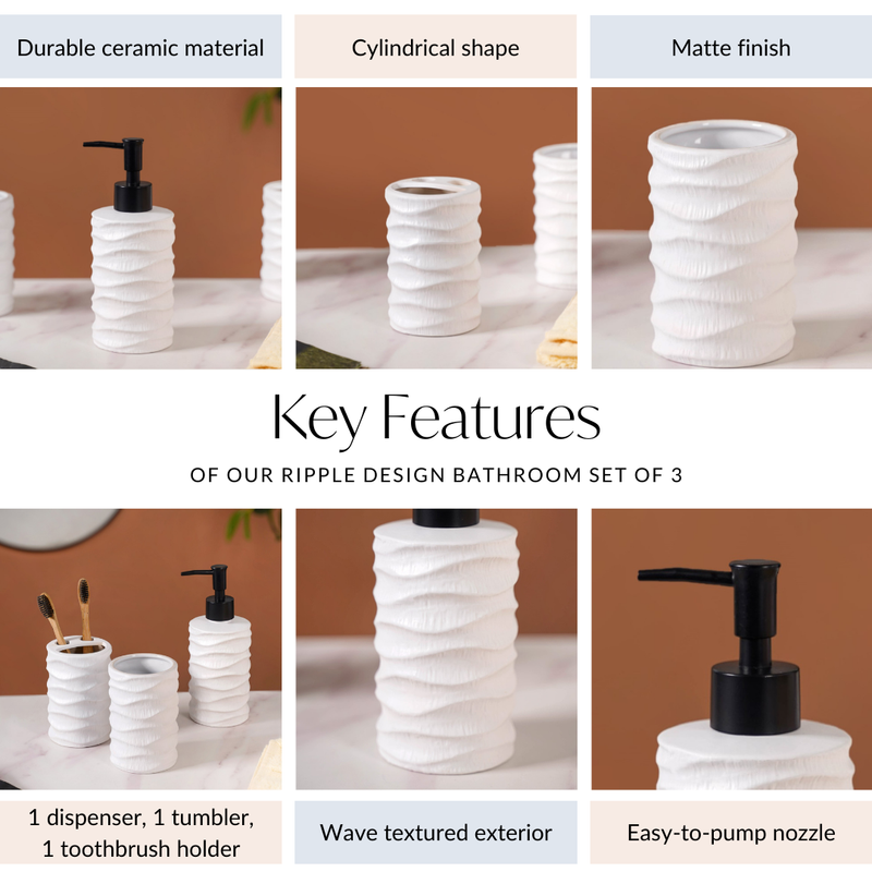 Ripple Design Bathroom Set Of 3 White