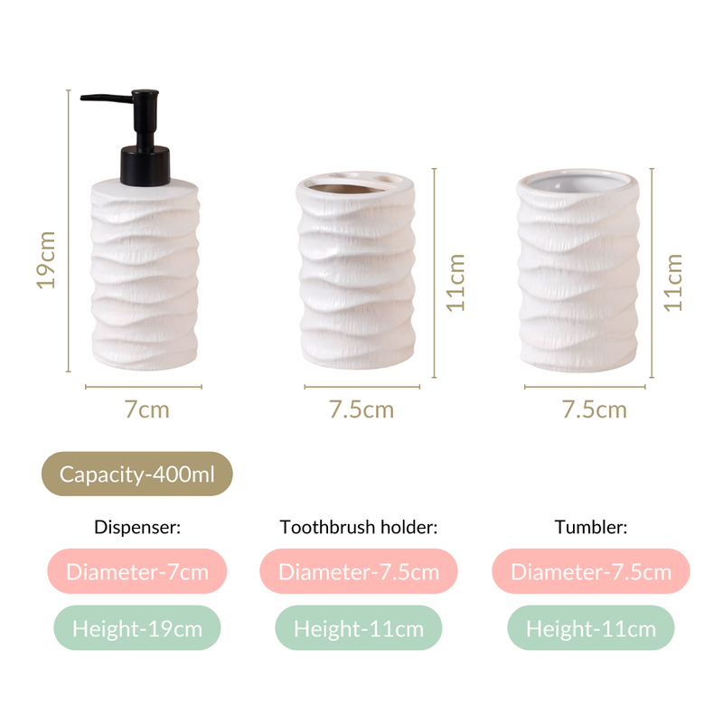 Ripple Design Bathroom Set Of 3 White