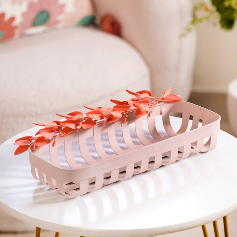 Bloom Floral Decorative Basket 14x6 Inch- Decorative baskets, pink baskets, baskets for home decor, decorative basket ideas