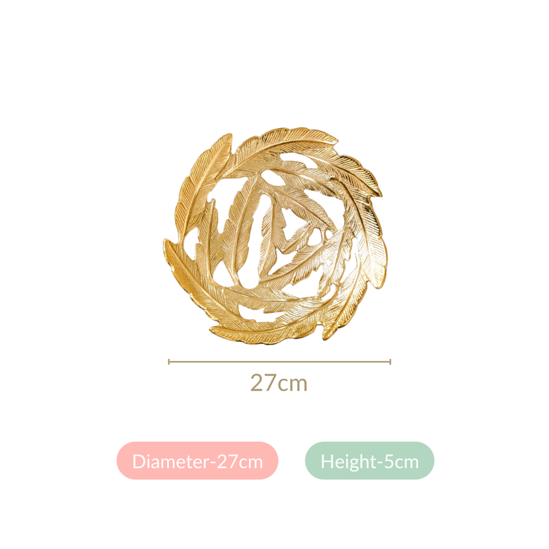 Cluster Of Leaves Metal Tray Gold