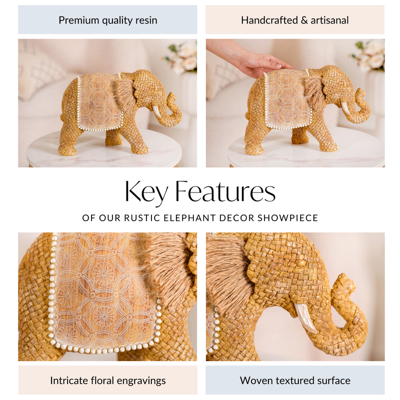 Rustic Elephant Decor Showpiece Beige