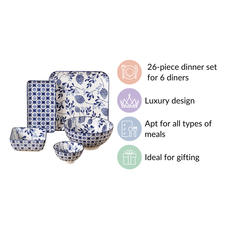 Blue Blossom 26 Piece Dinnerware For 6