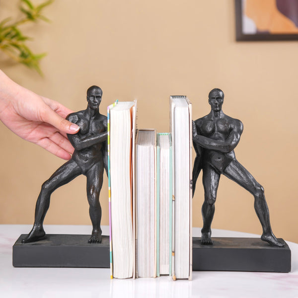Muscle Men Resin Bookend Set Black