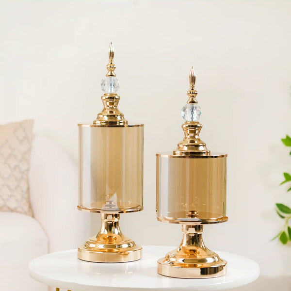 Gold Decor Jars Set Of 2 - Gold Decor Jars, Set of 2 Gold Jars, Decorative Gold Storage Jar