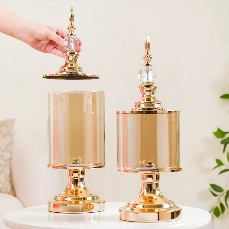 Gold Decor Jars Set Of 2 - Gold Decor Jars, Set of 2 Gold Jars, Decorative Gold Storage Jar