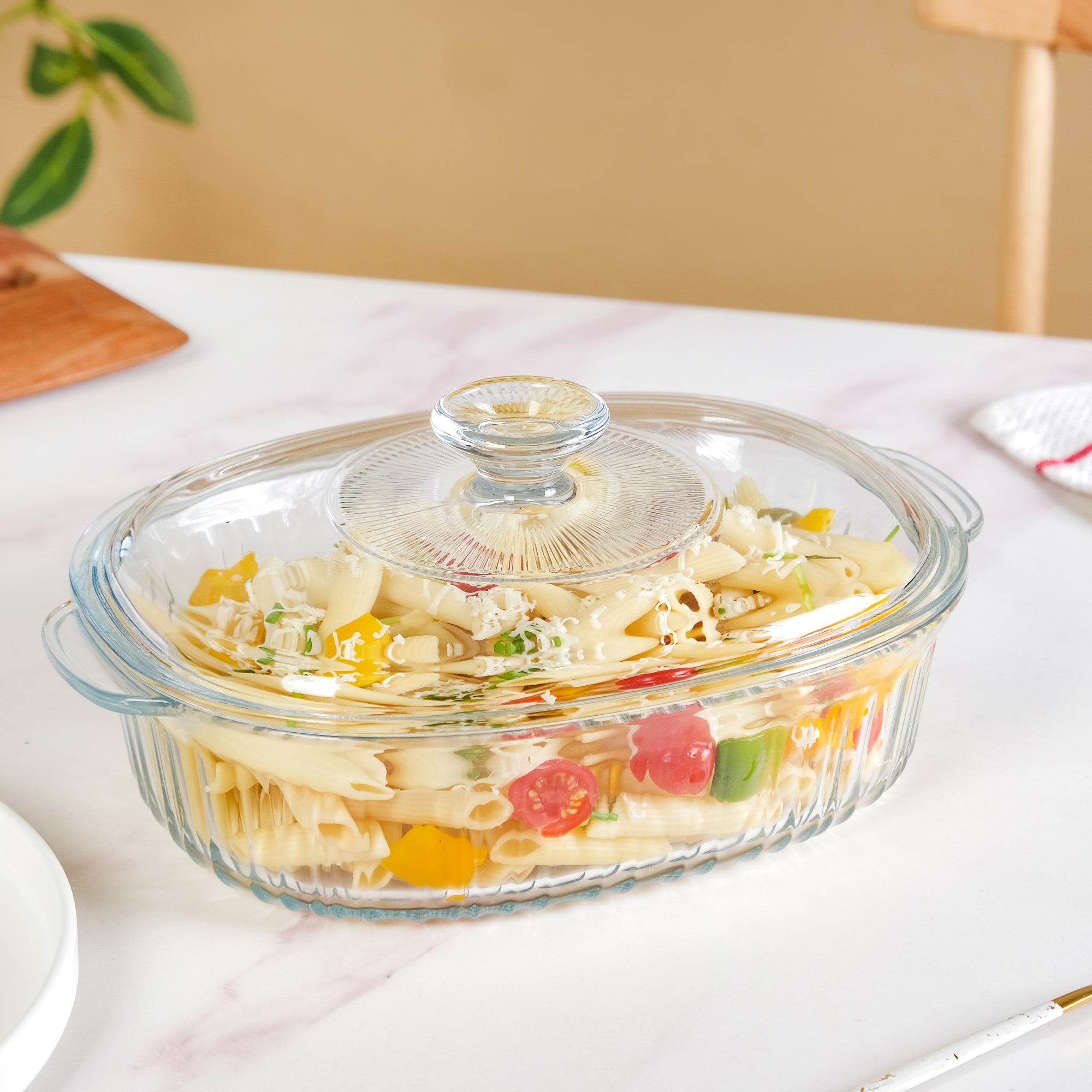 Fluted Glass Casserole Dish With Lid 1600ml - Main Image