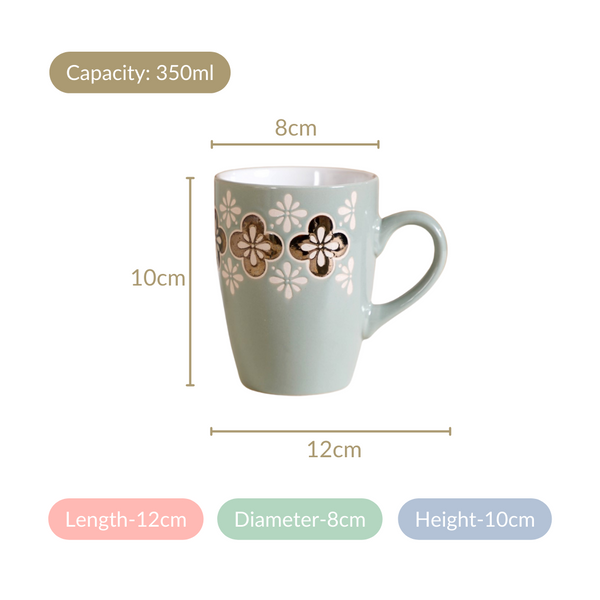Bronze Flowers Sage Blue Coffee Mug Set Of 6 350ml
