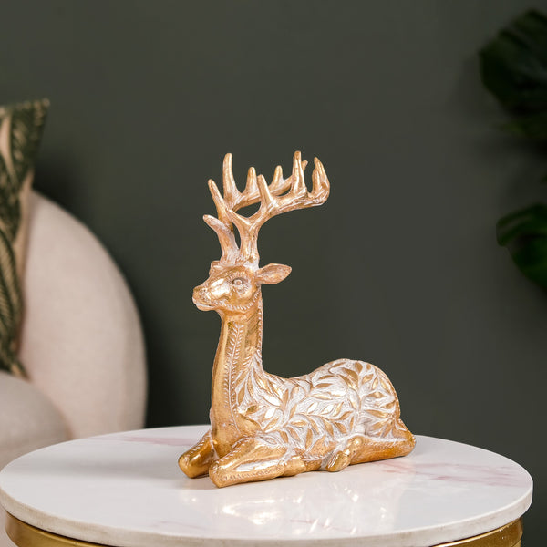 Sitting Deer Carved Showpiece Gold