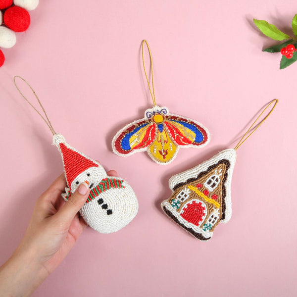 Christmas Hanging Ornament Set of 3 Multicolour
