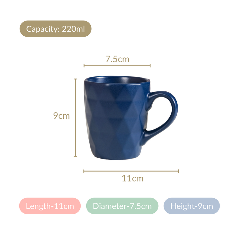 Just-The-Right-Size Tea Coffee Mug Set Of 6 Navy Blue 220ml - Tea cups, coffee cups, tea cup set of 6, coffee mugs, coffee mug set, blue coffee mugs