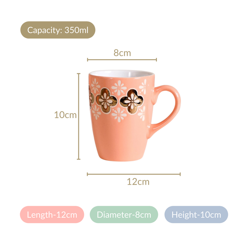 Peach Perfect Coffee Mug Set Of 6 350ml - Coffee mugs, coffee mug set, ceramic coffee mugs, printed coffee mugs