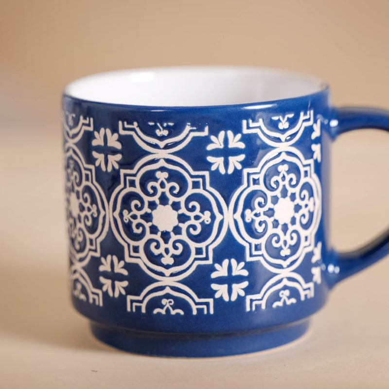 Floral Design Stackable Coffee Mugs Set of 4 240ml - Tea cups, tea cup set, coffee cups, coffee cup set, ceramic cups, ceramic tea cups