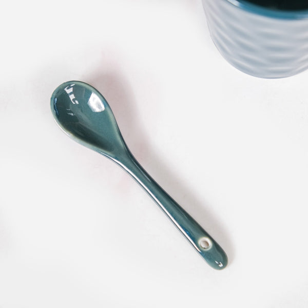 Cup With Spoon Set Of 6 Glossy Dark Green 350ml