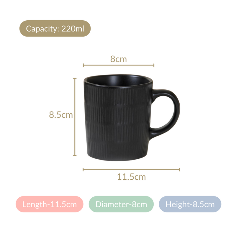 Black Matte Coffee Mug Set Of 6 220ml - Coffee mugs, ceramic mug set, coffee mug set, black coffee mugs