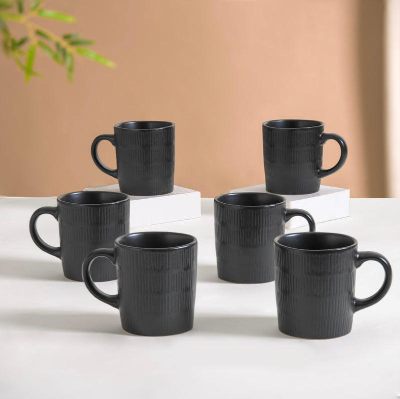 Black Matte Coffee Mug Set Of 6 220ml - Coffee mugs, ceramic mug set, coffee mug set, black coffee mugs