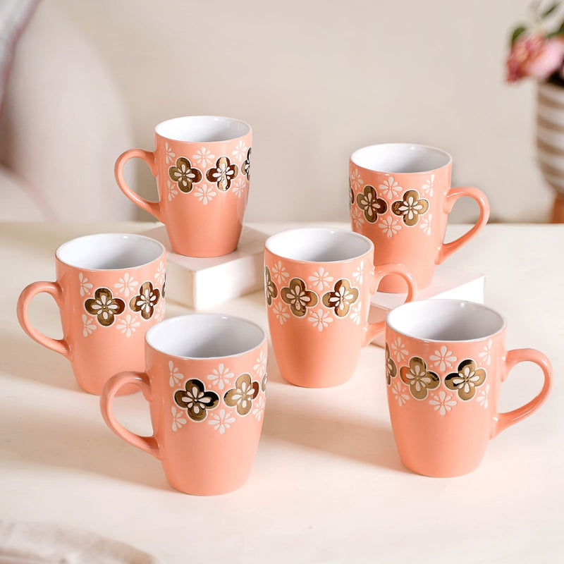 Peach Perfect Coffee Mug Set Of 6 350ml - Coffee mugs, coffee mug set, ceramic coffee mugs, printed coffee mugs